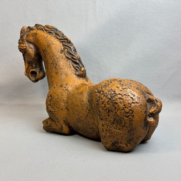 Vintage Rustic Brown Bitossi-Style Sitting Horse Statue Heavy Decor Piece 18" L - Picture 6 of 14
